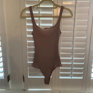 Brown and Cream Striped Bodysuit - Reformation Brand - Size S